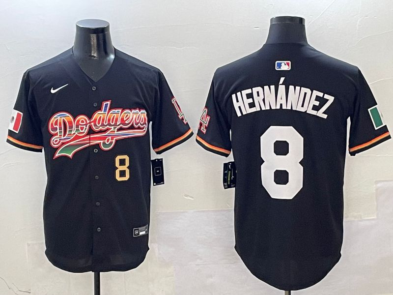 Men Los Angeles Dodgers 8 Hernandez Black rainbow Nike 2025 MLB Jersey style 3